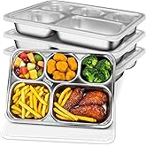 4 Pack Stainless Steel Divided Plates 5 Compartments Bento Boxes with Lids Reusable Metal Snack Containers Rectangular Divide