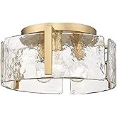 Golden Lighting Aenon 3-Light Hammered Water Glass Metal Flush Mount in Bronze