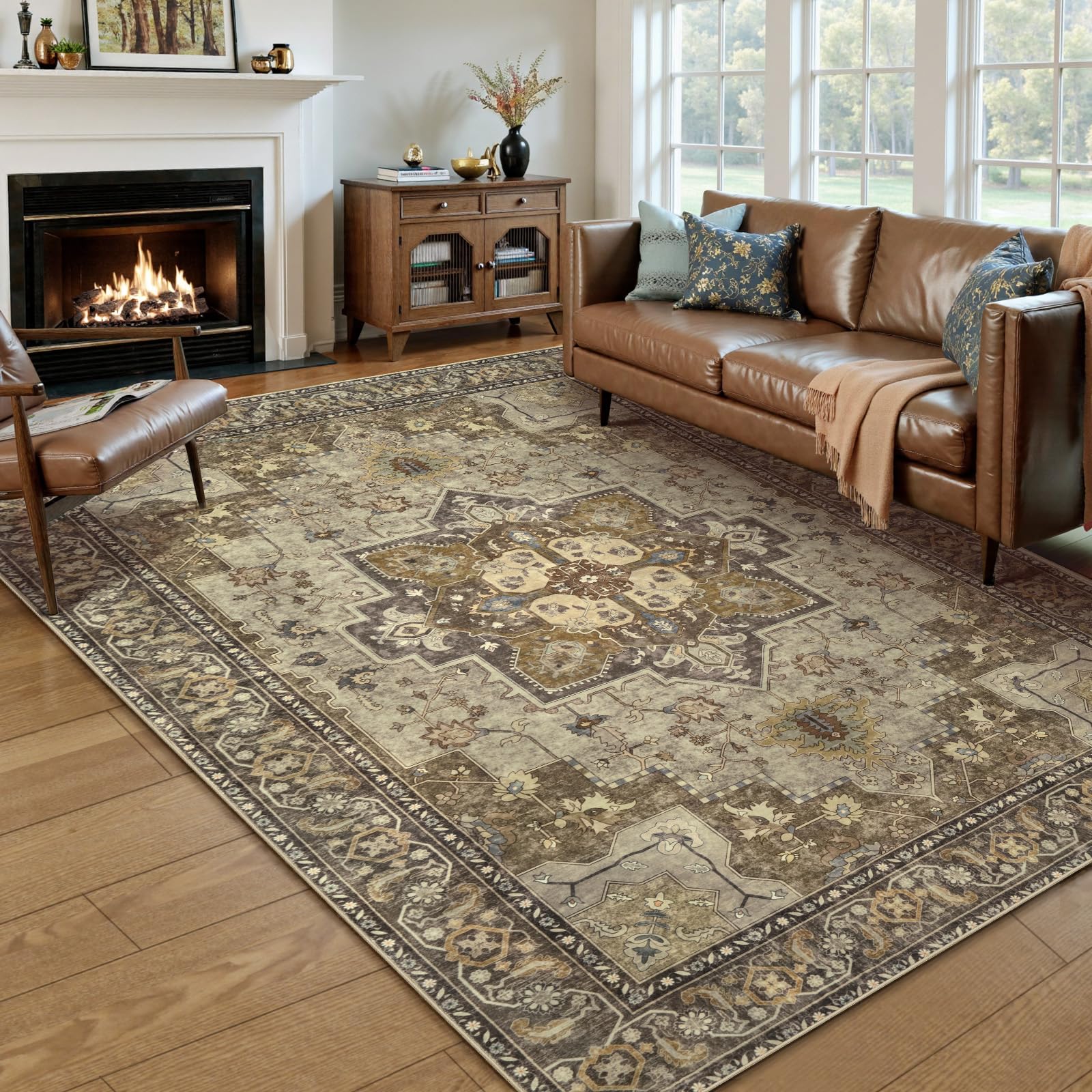 Photo 1 of Ciicool Area Rug 5x7ft Washable Rugs for Living Room Non-Slip Indoor Rugs Large Low-Pile Mat Floor Carpet Vintage Rug for Bedroom Dinning Foyer Decor