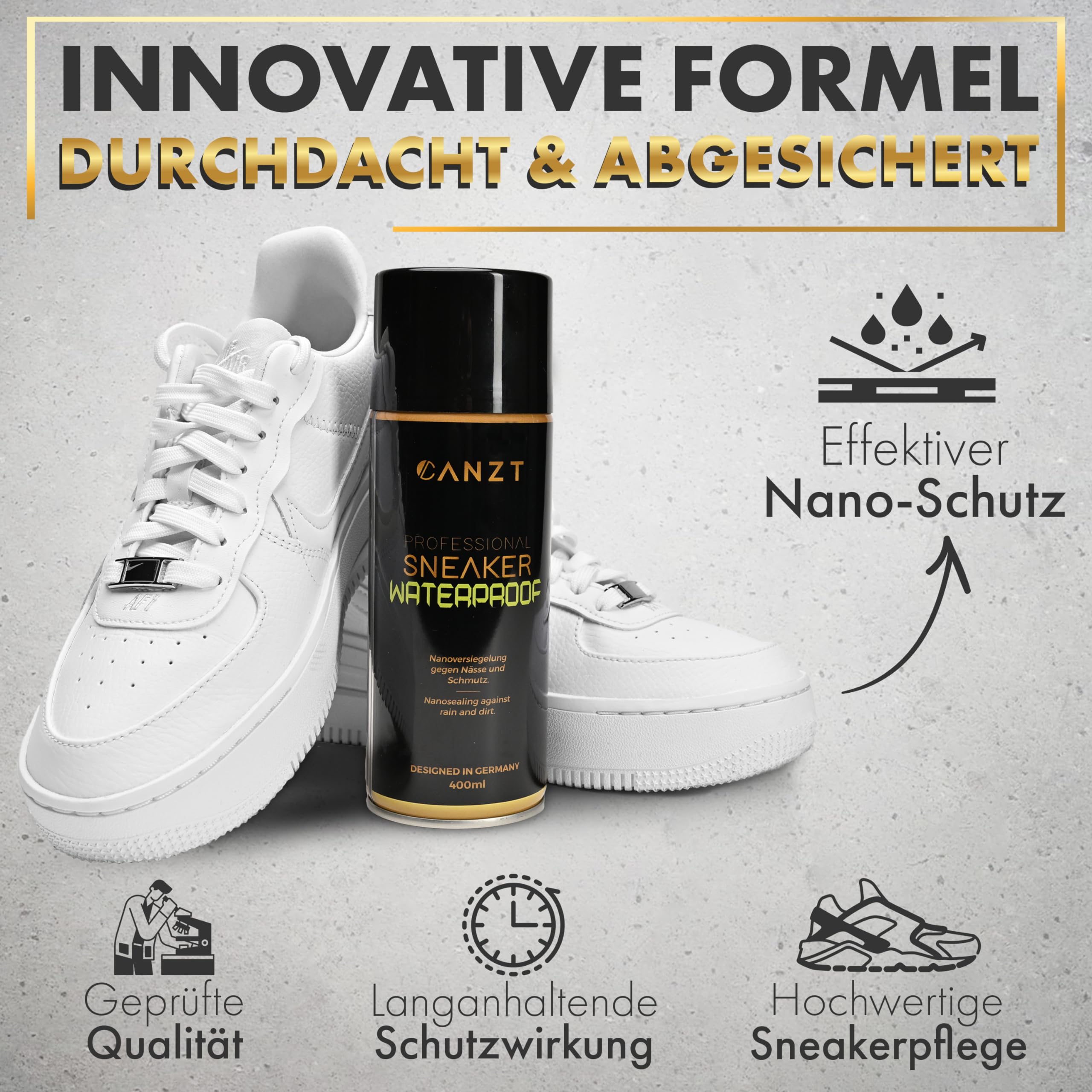 Canzt Imprägnierspray Schuhe 400ml – Schuh Imprägnierung für Wildleder, Leder, Nubuk & Textilien – Wasser- & Schmutzschutz für Sneaker & Outdoor-Schuhe 7