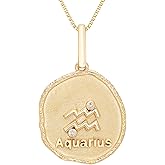 Boston Bay Diamonds Reversible Double Sided Freeform Round Diamond Zodiac Astrology Pendant Necklace in 14K Yellow Gold Plated Sterling Silver with 18 Inch Box Chain