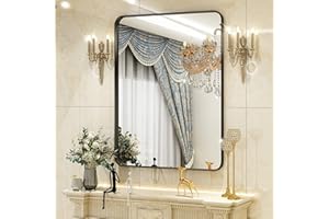 GLSLAND 24"x36" Wall Mirror for Bathroom Black Aluminum Alloy Frame Rectangular Wall Mounted Mirror for Farmhouse Decor Horizontal or Vertical Ideal for Bedroom, Living Room