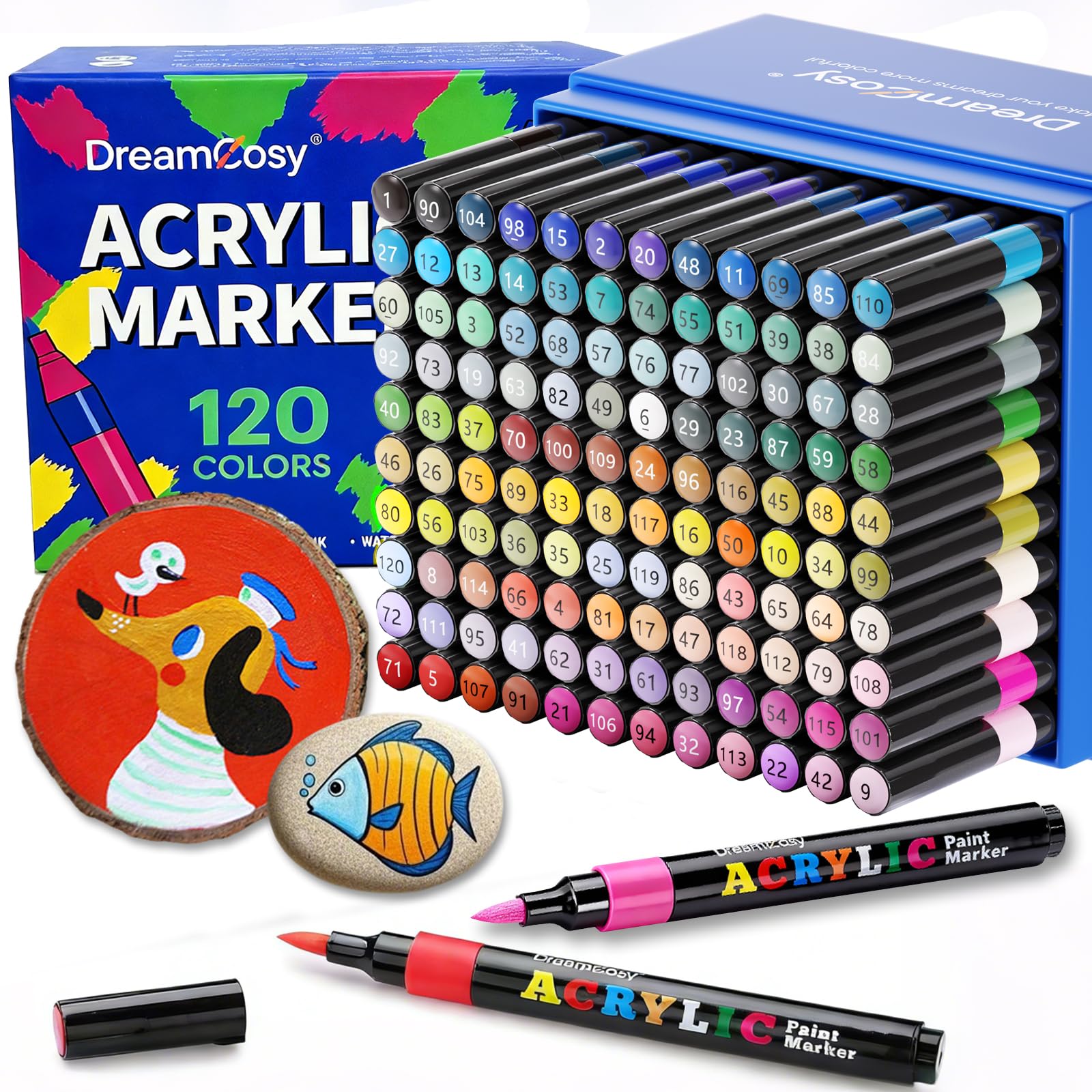 Photo 1 of 120 Colors Acrylic Markers Set,Brush Tip Acrylic Paint Pens for Painting on Rocks, Canvas, Ceramic, Wood, Glass - Perfect for Artists, Kids and Adults - DIY Crafts, Holiday Decorations & Art Supplies