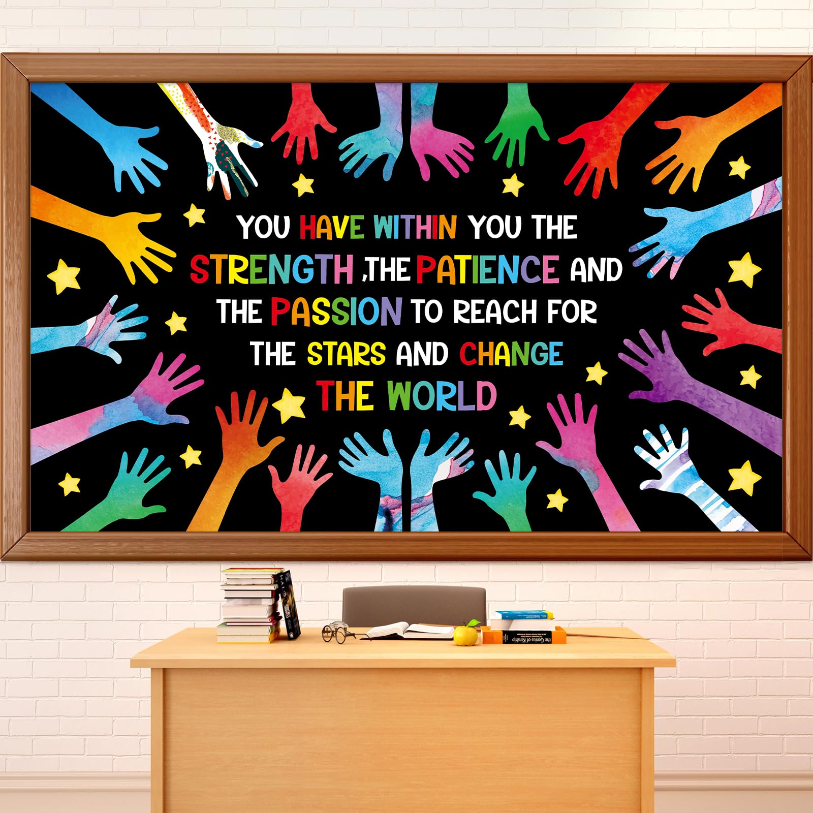 Photo 1 of Justforjoyful We Can Change The World Bulletin Board Set Student Diversity Bulletin Board Decorations Colorful Handprint Themed Classroom Bulletin Boards Motivational Hands Cutouts School Wall Decor