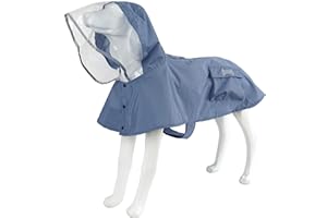 MAMORE Waterproof Dog Raincoat, Adjustable Reflective Lightweight Pet Rain Clothes with Poncho Hood(Medium, Blue&Grey)