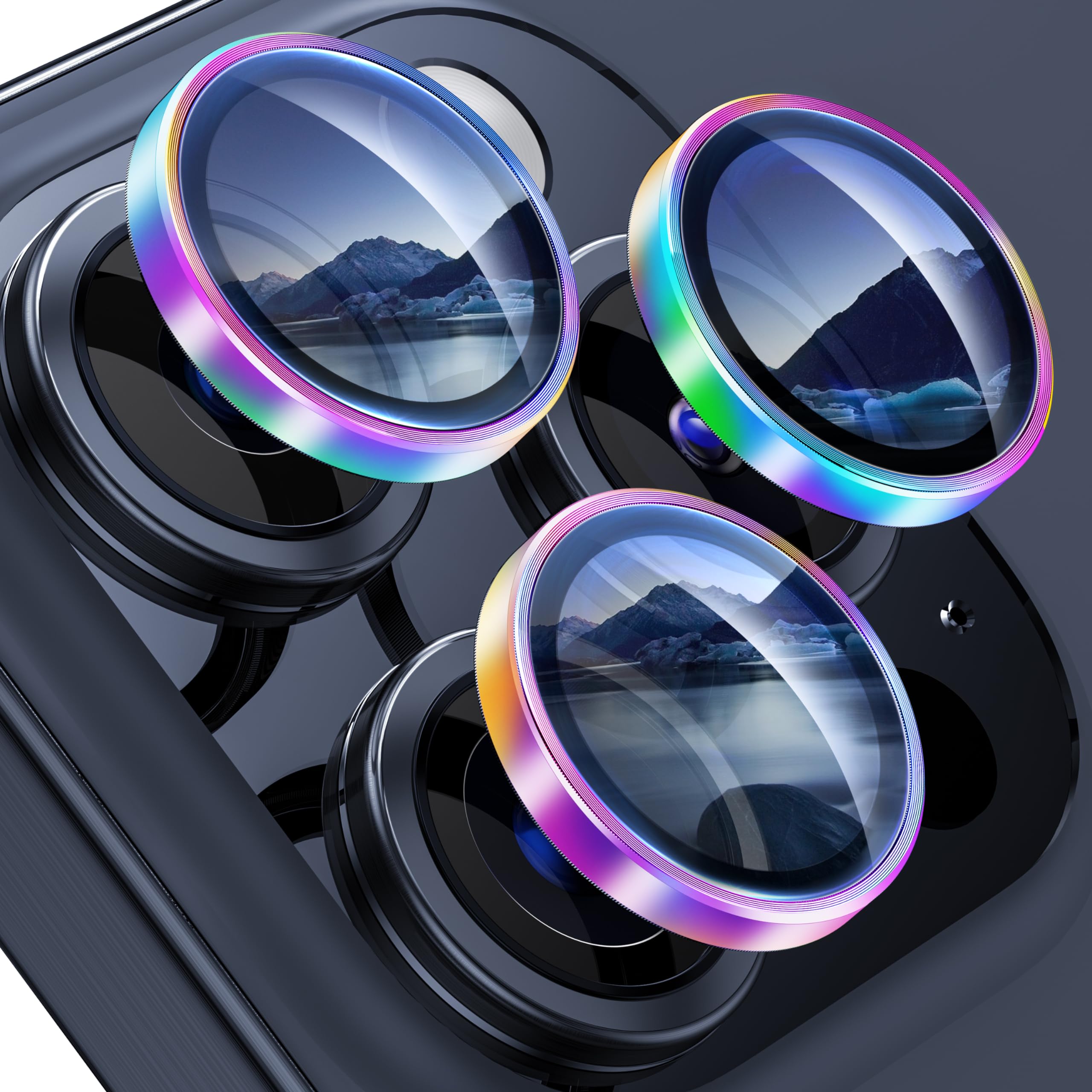 WSKEN for iPhone 15 Pro Max/iPhone 15 Pro Camera Lens Protector,[Keep Original Shooting] Shatterproof 9H Tempered Glass Camera Screen Protector Metal Ring Cover Film Accessories Colorful Titanium