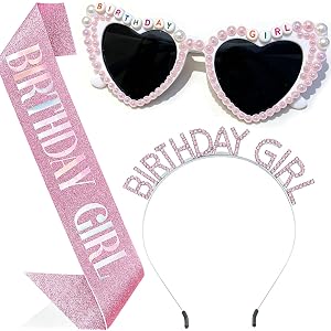 Birthday Girl Sash Crown Sunglasses Pink Party Decorations, 3 PCS | Happy Birthday Decorations, Bday Party Favors, Pink Acces