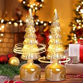 Glass Christmas Trees for Tabletop, Rotating Mercury Glass Christmas Tree Decoration, Sparkling Small Xmas Tree with Lights, 