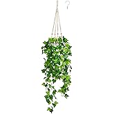 Dahey Fake Hanging Plants Artificial Decor Macrame Hanger with Artificial Vines in Pots Greenery for Wall Ceiling Bedroom Bathroom Indoor Home Decor, 1 Pack