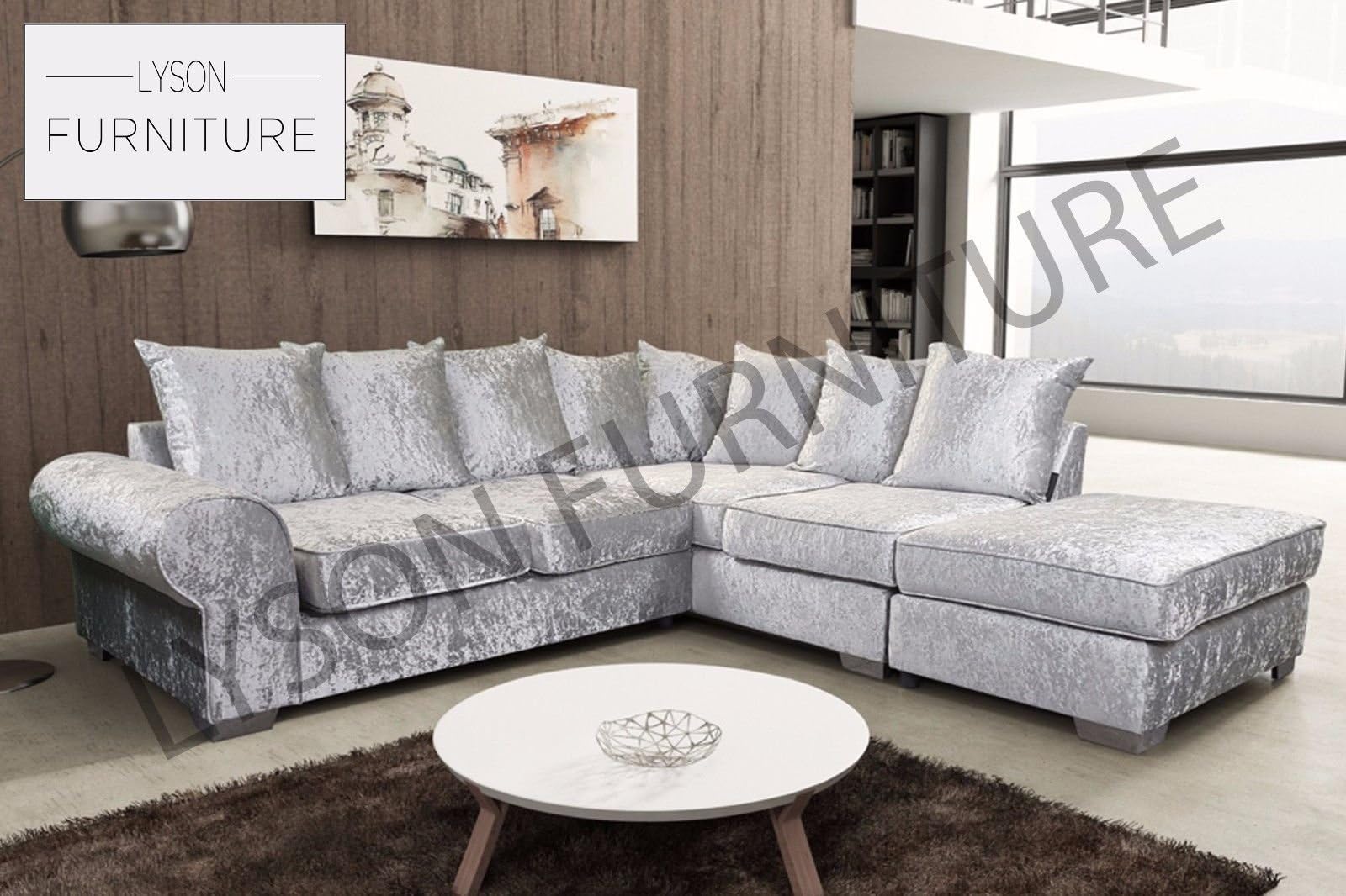 Details about New ROYAL Corner Crushed Velvet Sofa Cream Silver or Black (Right Hand Corner, Black)