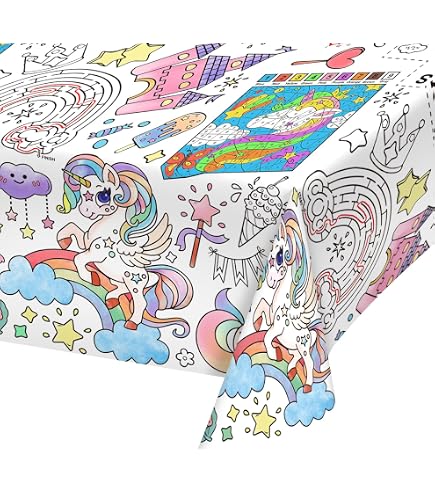 Nappe En Papier à Colorier Licorne - Motif Monde Fantastique | Pour Anniversaire Enfant | Décoration Festive