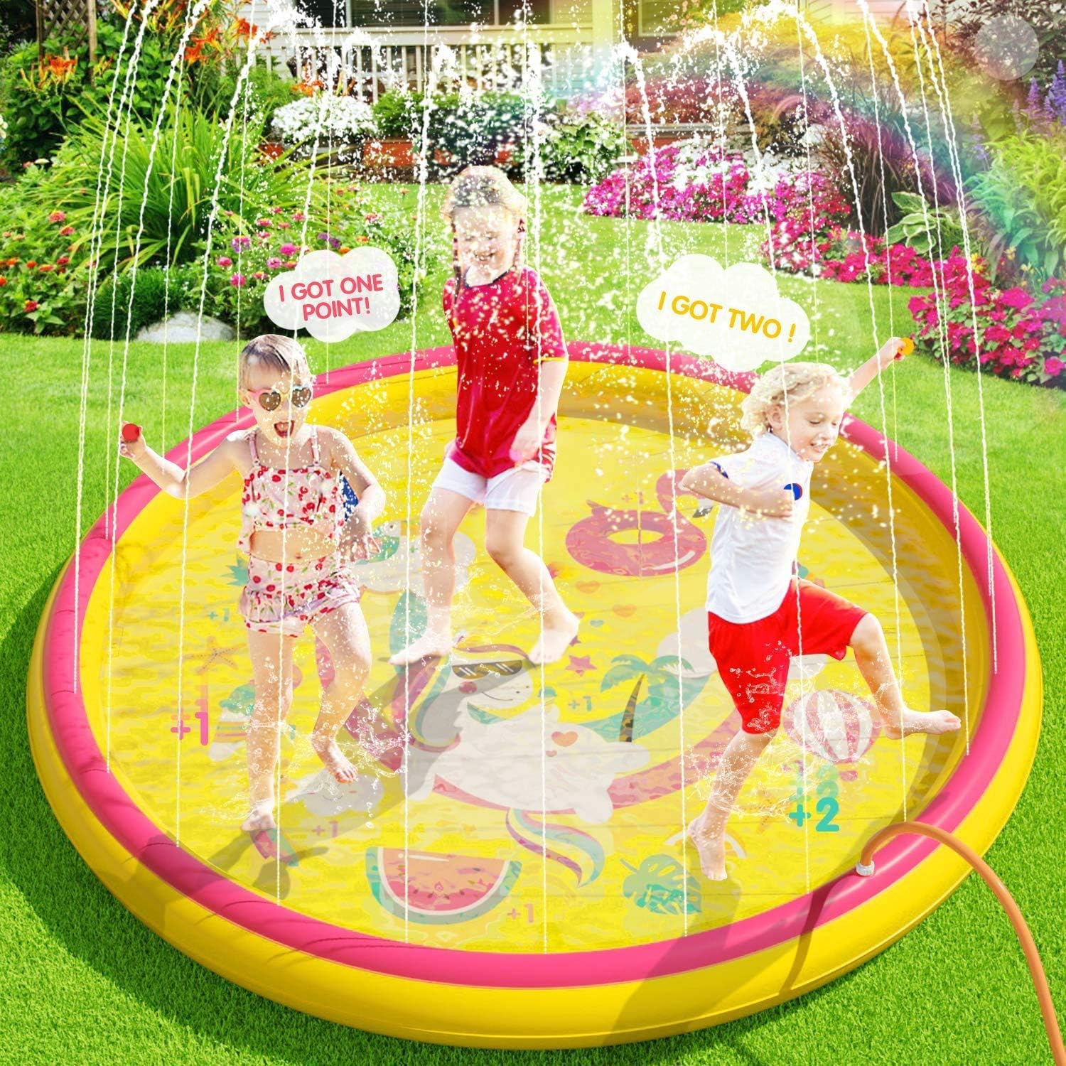 Peradix 3 in 1 Splash Pad, Outdoor Sprinkler for Kids, 68" Splash Play Mat Summer Water Toys Gifts for Boy Girl, Inflatable Wading Swimming Pool, Backyard Lawn Outside Game for Toddler or Dog(Yellow)