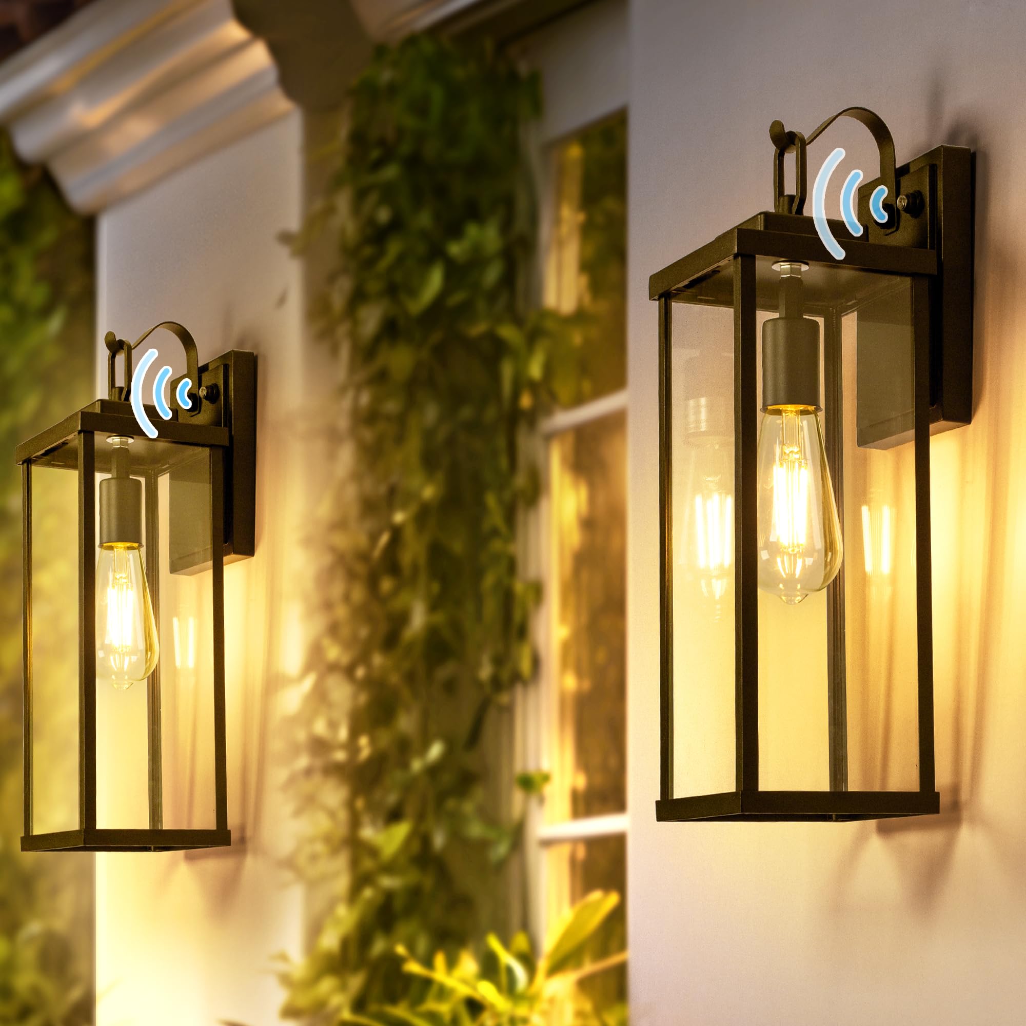 Photo 1 of DORESshop Large Size Dusk to Dawn Outdoor Wall Lights, 17 Inch Black Waterproof Anti-Rust Outdoor Light Fixtures Wall Mount with Clear Glass Shade for Porch, Garage, ETL Listed, 2 Pack