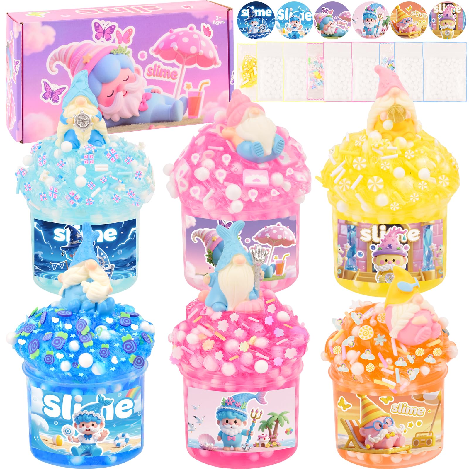 Crunchy Slime Set 6 Packed for Kids,Super Soft and Non-Sticky Stress Relief Clear Slime Kit Toy,DIY Butter Slime Party Favor for Girls