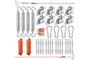 Coolyard 82 Pcs Sun Sail Shade Hardware Kit,Shade Sail Installation Kit 6 inch with Paracord Ropes for Triangle Rectangle Square Sun Shade Sails