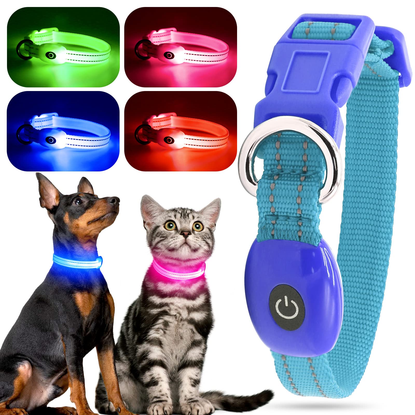 YFbrite Light up Dog Collar, Rechargeable LED Dog Collar, Adjustable Cat Collar Light Safety Glowing at Night for Puppy, Small, Medium, Large Dogs (Blue, XS)