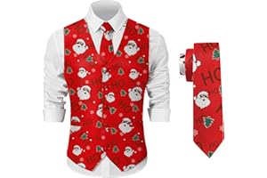 Arvilhill Men's Christmas Suit Vest with Tie Merry Pattern Business Party Festive Wear Set (S-3XL)