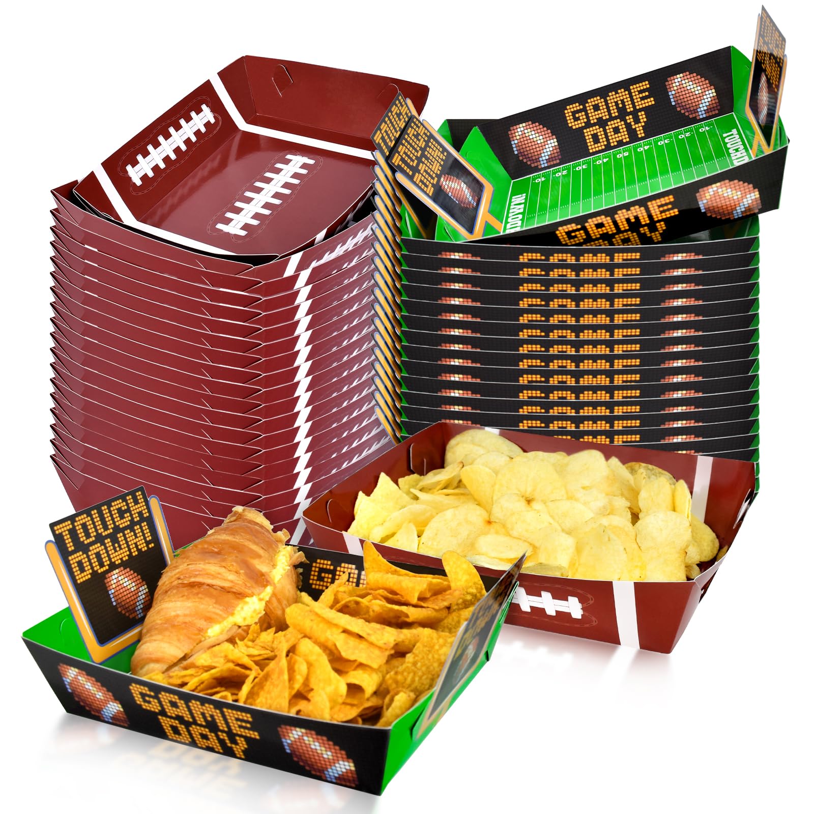 Gatherfun Football Party Supplies Kit for 36: Large Football Food Plates, Disposable Bowls,Food Trays - Ideal Football Party Decorations and Favors for Birthday and Tailgate Partie