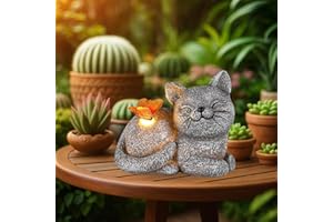 GoGnome Solar Cat Garden Statue with Butterfly Light – 5-Inch Outdoor Resin Figurine for Yard, Patio, Balcony – Gifts for Women, Garden Decor Accent (Cat)