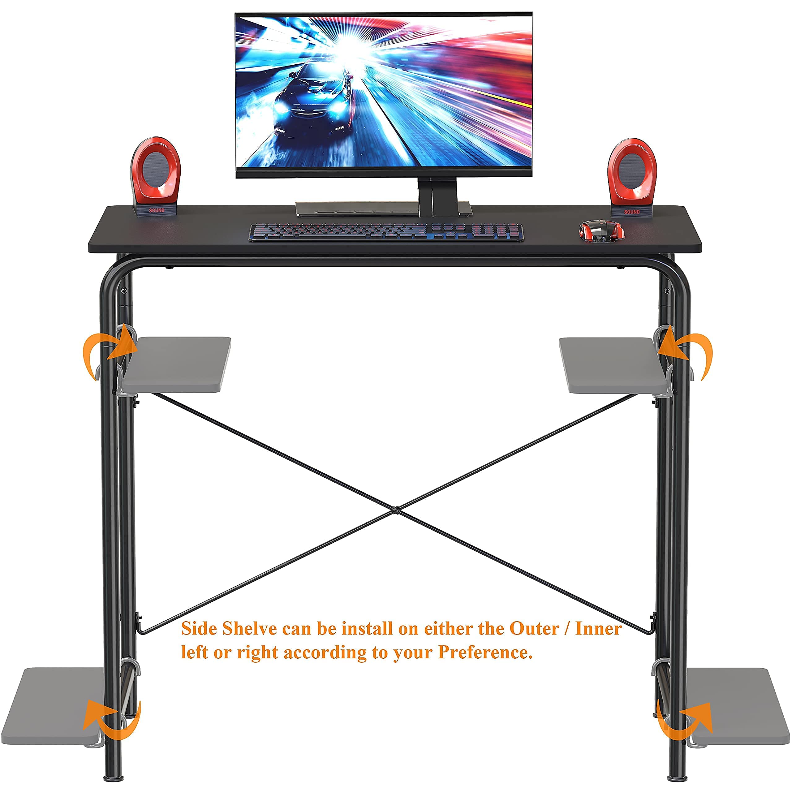 SHW Small Gaming Home Office Computer Desk with Shelf, Black