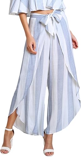 striped tie front pants