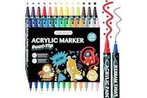 colpart 26 Colors Dual Tip Acrylic Paint Pens Markers，Premium Acrylic Paint Pens for Rock Painting Wood Canvas Plastic Metal Stone, Acrylic Markers For DIY Crafts Making Art Supplies