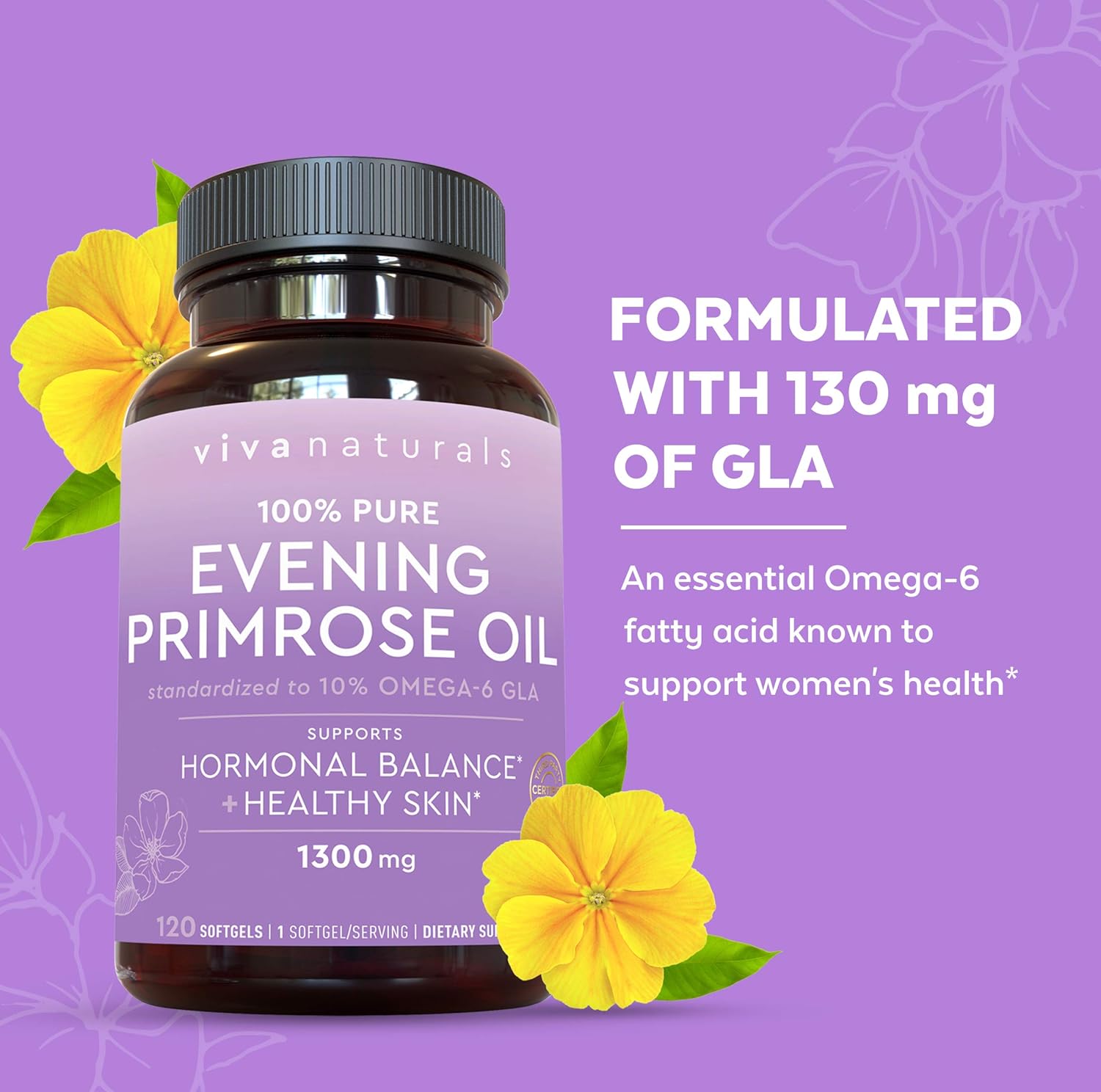 Evening Primrose Oil Capsules with GLA (1300 mg), 120 Softgels, Helps Support Hormone Balance for Women, Cold-Pressed, Gluten-Free & Non-GMO: Health & Personal Care