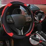 URAQT Steering Wheel Cover 3 Pack Microfiber Leather Universal 37-39cm Black Red view 2