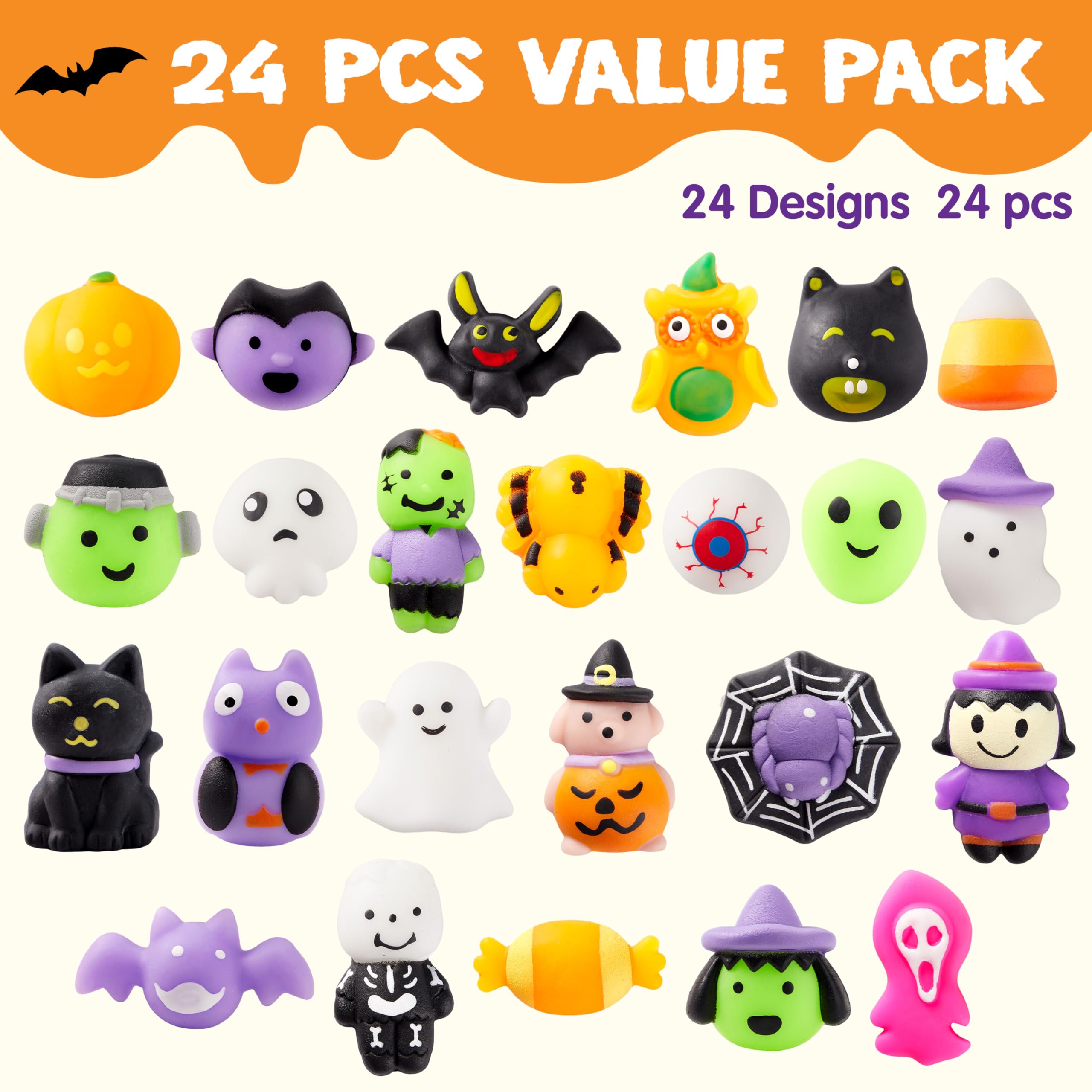 JOYIN 24 Pcs Halloween Mochi Squishy Toys, Halloween Classies Character Squishy Toys for Halloween Christmas Party Favors, Boys & Girls Birthday Gifts, Classroom Prize, Goodie Bag