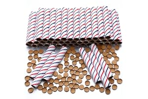 Faccito 50 Pcs Red White Blue Firework Tubes 1"x8"x3/25" Stick Fireworks Pyro Cardboard Tubes and End Plugs for Patriotic 4th of July Party Favors Birthday Wedding Decor