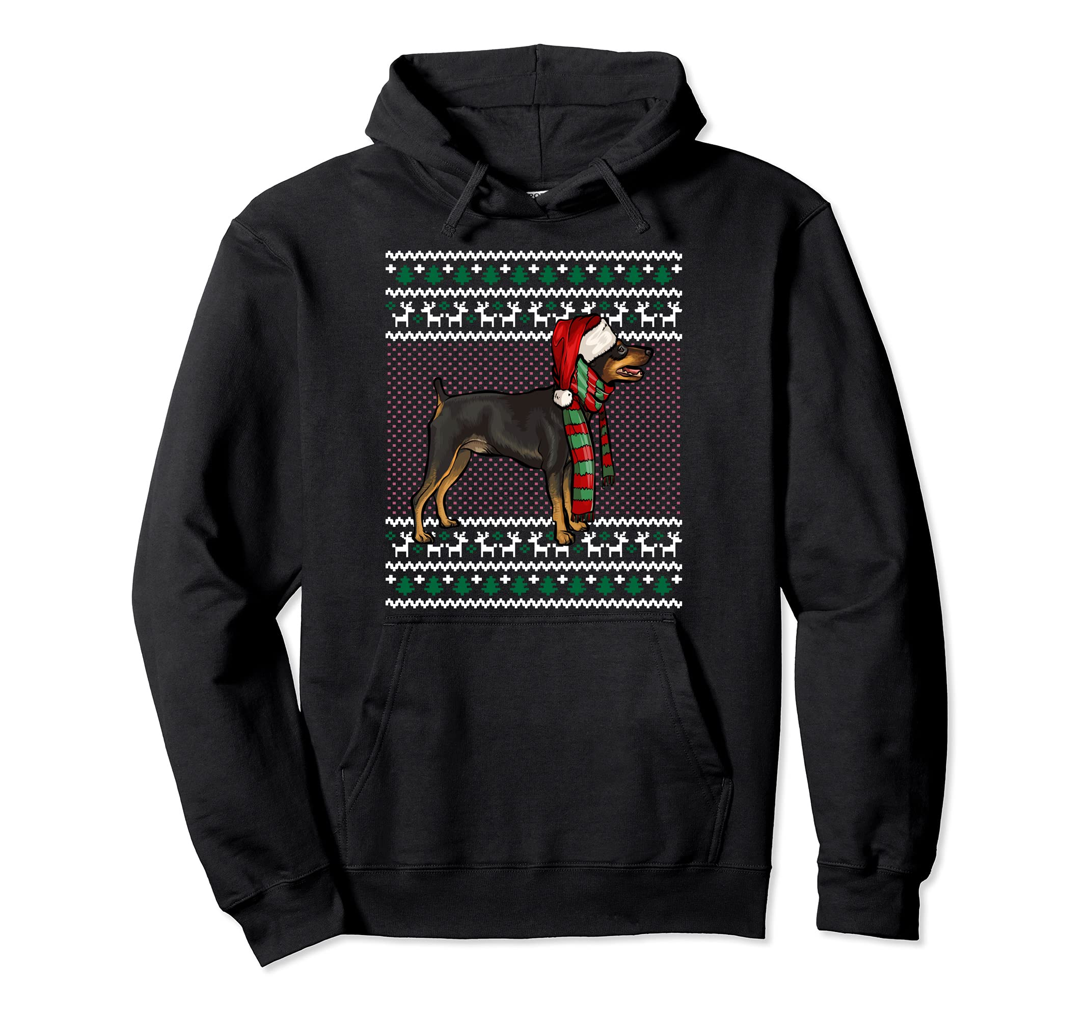 Xmas Miniature Pinscher Dog Santa Hat Ugly Christmas Pullover Hoodie