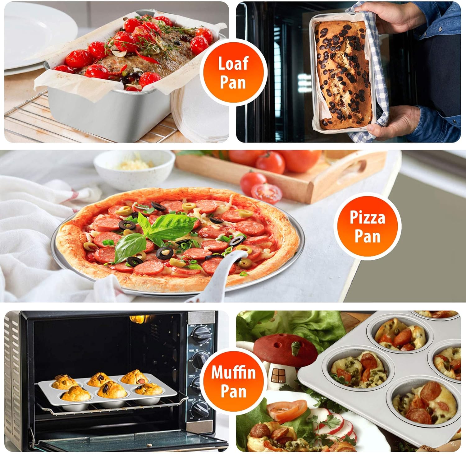 TeamFar Bakeware, Stainless Steel Bakeware Set with Baking Sheet and Rack, Lasagna Pan with Lid, Square & Round Cake Pan with Lid, Muffin Pan & Loaf Pan, Pizza Pan, Healthy & Dishwasher Safe: Kitchen & Dining