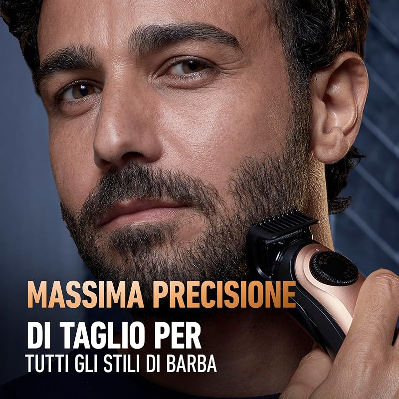 Rasoio Elettrico Barba Pro, Regolabarba Uomo, Selettore di Precisione, Cura Barba Uomo, 40 Impostazioni di Lunghezza, Lame Rasoio Affilate, Pettini Regolatori, Testine Lavabili