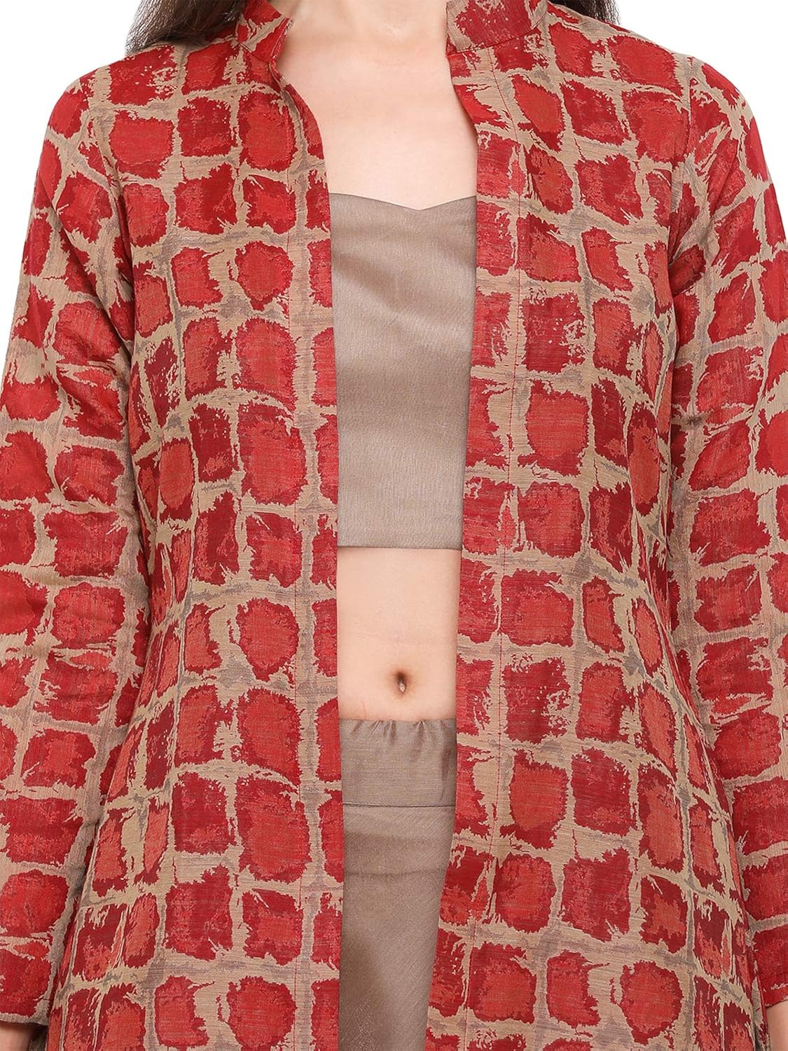 inddus green cotton woven jackets/shrug with full sleeve & round neck.