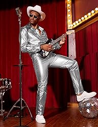 COOFANDY Men's Nightclub Metallic Silver Pants