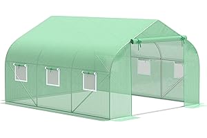 Outsunny 11.5' x 10' x 6.5' Outdoor Walk-in Greenhouse, Tunnel Green House with Roll-up Windows, Zippered Door, PE Cover, Heavy Duty Steel Frame, Green