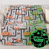 Kids Boys Construction Excavator Gifts Toys - Glow in The Dark Truck Blanket Birthday Christmas Valentine's Easter Gift for Age 1 2 3 4 5 6 7 8 9 10 Years Old Teen Toddlers Car Plush Throw 50"x60"