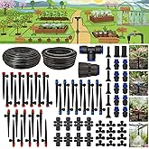 Drip Irrigation System 230FT Quick-Connect Drip Irrigation Kit with 1/4 inch 1/2 inch Irrigation Tubing Hose and Accessories for Lawn Raised Bed Greenhouse Plant Watering System