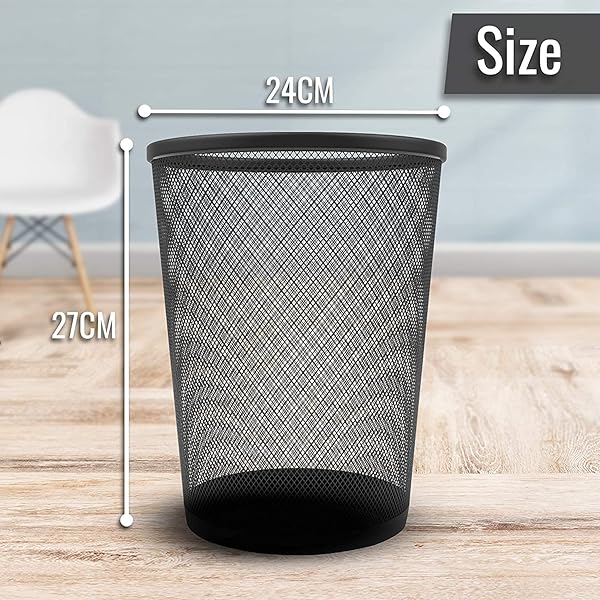 ZUVO WASTE BASKET | METAL WIRE MESH BIN | PACK OF 2 | LIGHTWEIGHT & STYLISH | IDEAL TRASH CAN FOR HOME & OFFICE WASTE | 4 GALLON (BLACK)