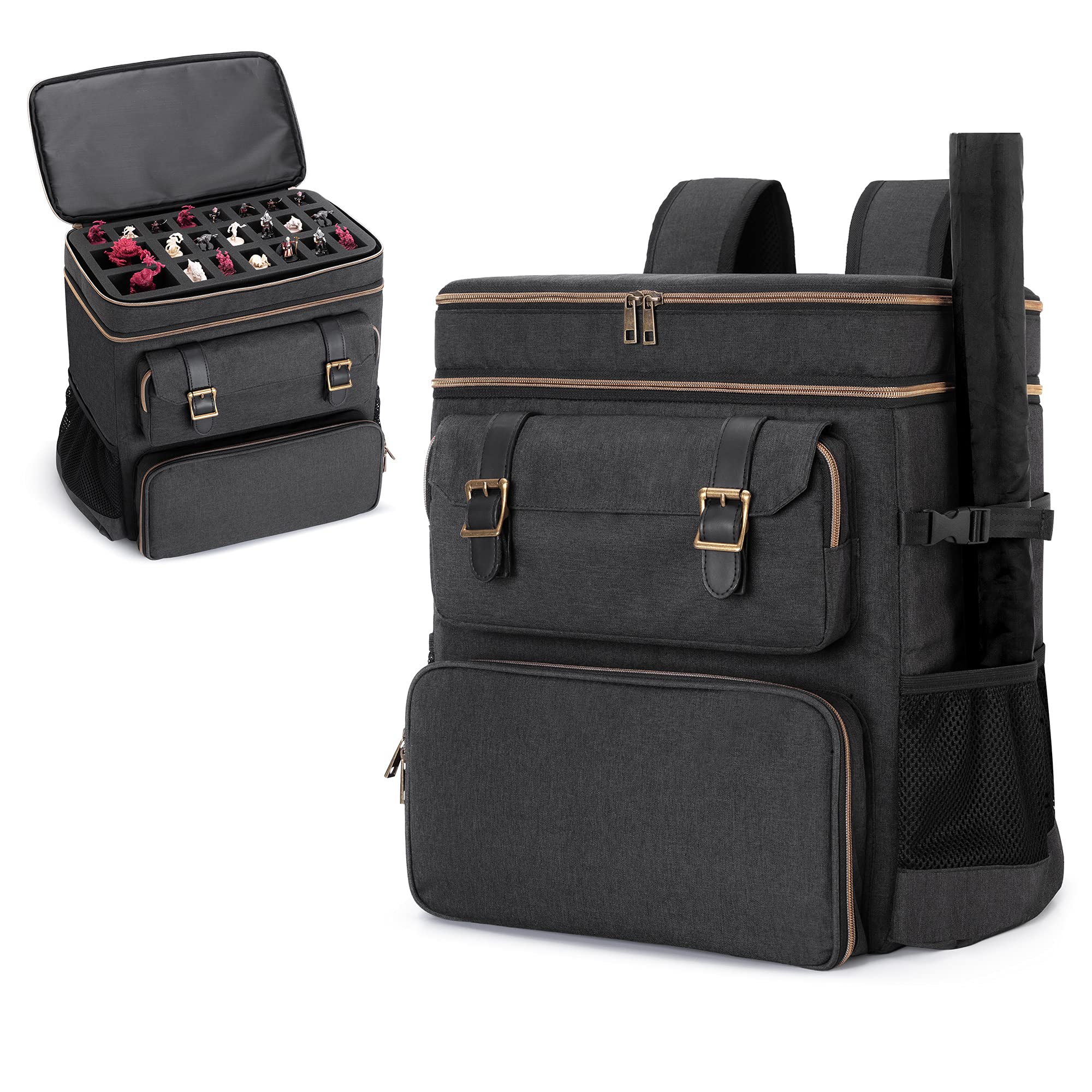 Trunab Tabletop RPG Adventurer's Backpack Compatible with Dungeons and Dragons Large DnD Travel Bag with Miniatures’ Foam Layer, Battle Mat Storage Bag, Keep D&D books, Dice, Markers - Patented Design