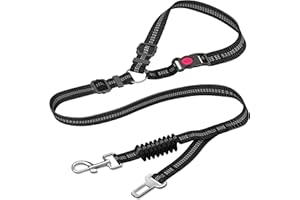 Upgraded Dual-use Dog Seatbelt for Vehicle Headrests - Dog Car Leash with Bungee Retractable Adjustable for Your Pet, Heavy D