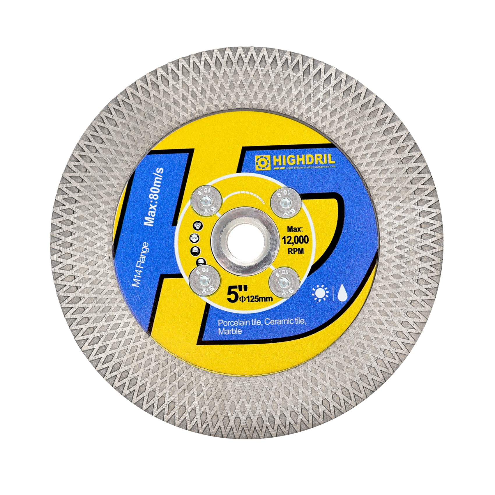 HIGHDRIL Diamond Tile Saw Blade - 5 inch/125mm Diamond Cutting Disc for Cutting Grinding Ceramic Porcelain Tile Marble Granite Quartz Dekton Artificial Stone with M14 Flange