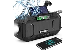 KAYINOW Solar Hand Crank Emergency Radio with Waterproof Bluetooth Speaker,Portable AM FM NOAA Weather Radio, Rechargeable 5000mAh Battery Power, Wind Up Flashlight Phone Charger, SOS,Survival Storm Hurricane