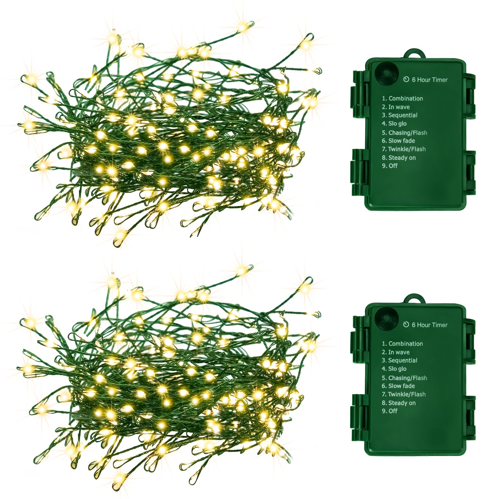 Photo 1 of 2Pack Outdoor Fairy Lights Battery Operated,10Feet 100LED Green Copper Wire Cluster Lights with 8 Modes and Timer,Twinkle String Lights, Mini Lights for Christmas Tree Wreath Wedding,Warm White