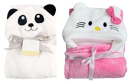 My Newborn Soft Flannel Hood with Blanket Wrap, White and Baby Pink (Pack of 2)