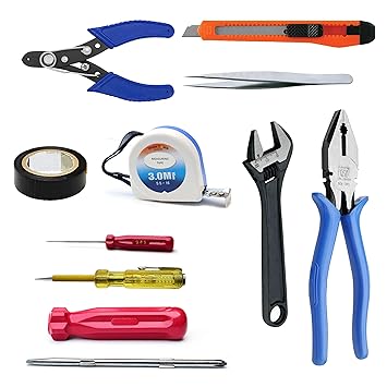Aptechdeals Beginner 10 in 1 Home Tool Kit Set(Plier,Screwdriver Set, Adjustable Wrench,Measuring Tape,Line Tester,Wire Stripper)