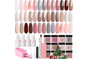 AZUREBEAUTY 31 Pcs Dip Powder Nail Kit 20 Colors Glitter Nude Brown Pink White Gray Dip Powder Liquid Set with Top/Base Coat Activator for French Nails Art Manicure DIY Salon Women Valentine's Gift