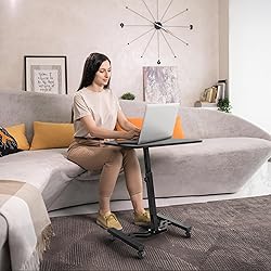 SHW Mobile Height Adjustable Laptop Rolling Cart