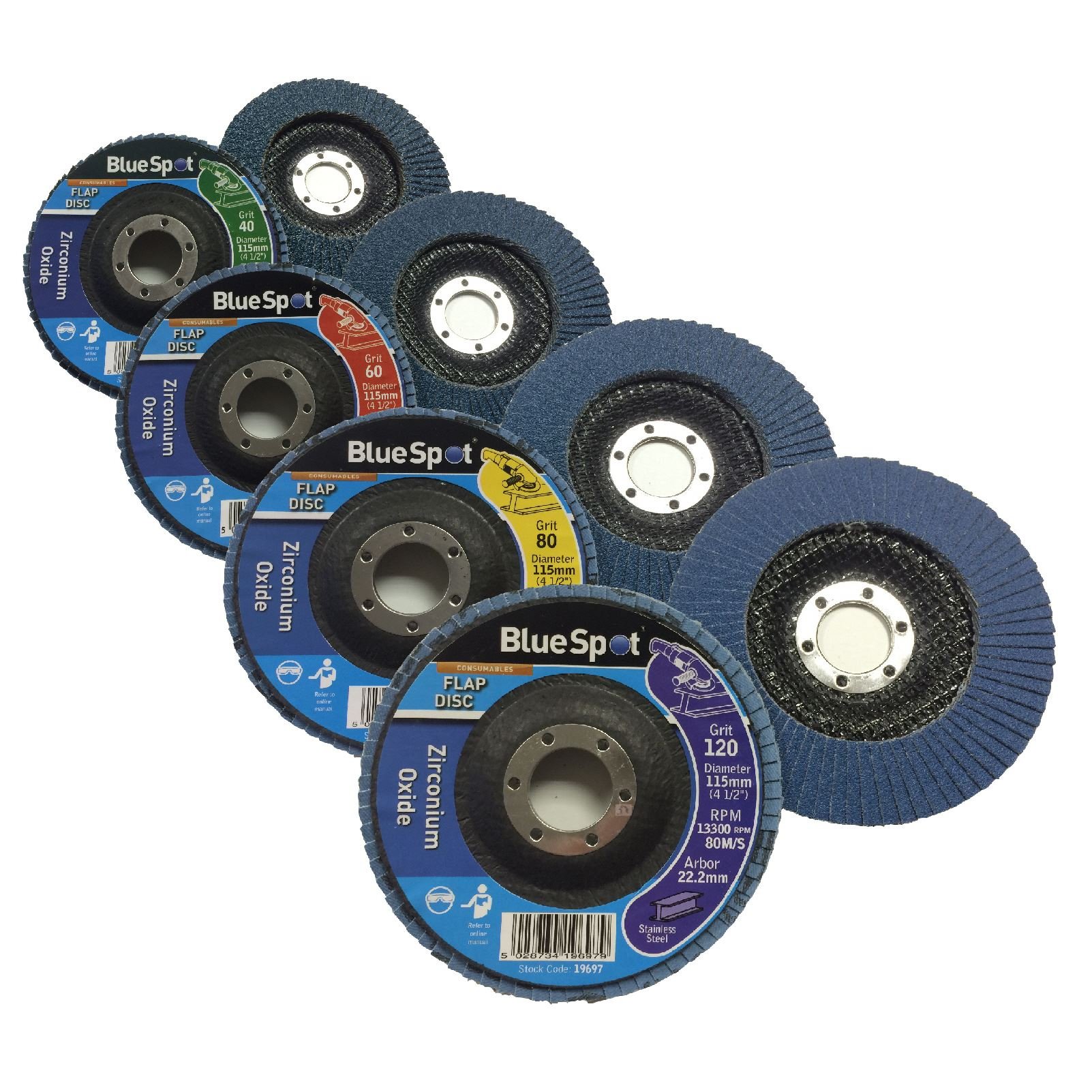 Home.smart 8 x Mixed Grit Flap Discs 115mm Zirconium Oxide Angle Grinder Sanding Wheels 4½ Inch