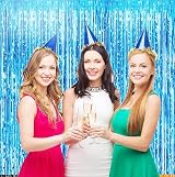 HONGCI 3 Pack Glitter Blue Tinsel Curtain 1m x 2m Foil Backdrop Party Decor view 5